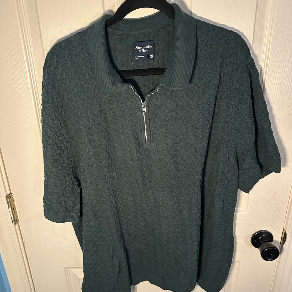 Abercrombie & Fitch Textured Teal Zip Polo